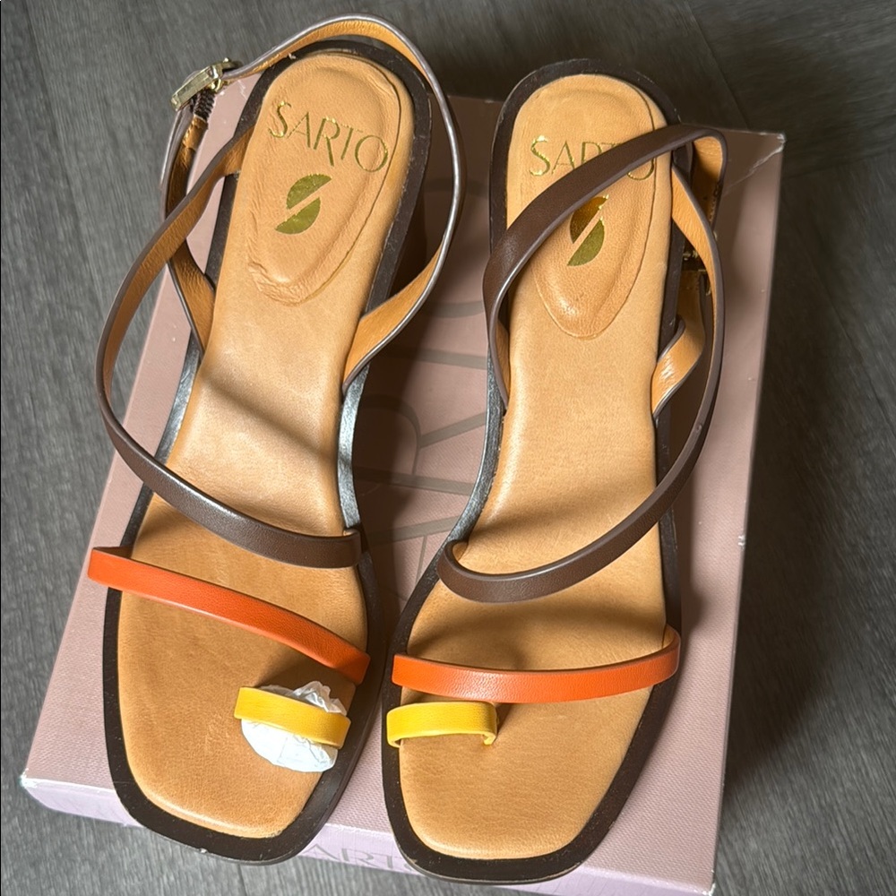 Franco Sarto Orange and Yellow Sandals Minimalist Design